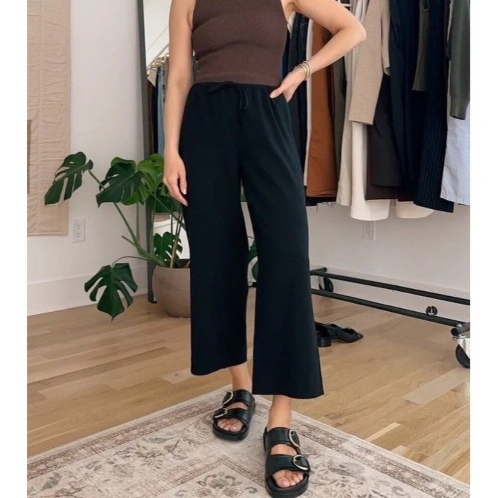 Everlane Wide Leg Cropped Barely Elastic Pants Small Black Casual
